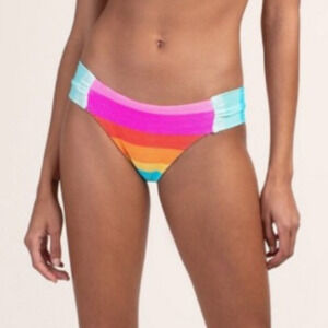 NWT Trina Turk Sunrise Stripe Shirred Bikini Bottoms Swimsuit Womens 14 Resort